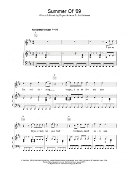 page one of Summer Of '69 (Piano, Vocal & Guitar Chords)