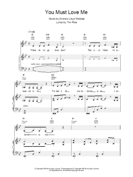 page one of You Must Love Me (from Evita) (Piano, Vocal & Guitar Chords)