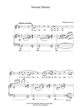 page one of Nessun Dorma (Piano, Vocal & Guitar Chords)
