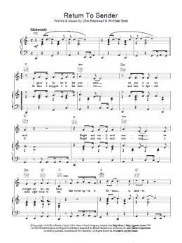 page one of Return To Sender (Piano, Vocal & Guitar Chords)