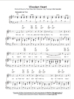 page one of Wooden Heart (Piano, Vocal & Guitar Chords)