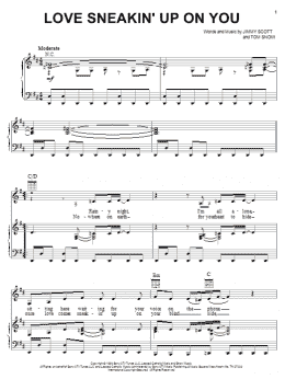 page one of Love Sneakin' Up On You (Piano, Vocal & Guitar Chords (Right-Hand Melody))