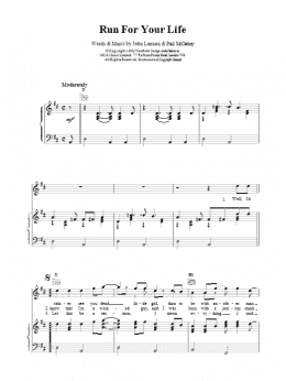 page one of Run For Your Life (Piano, Vocal & Guitar Chords)