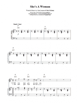 page one of She's A Woman (Piano, Vocal & Guitar Chords)