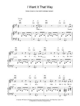 page one of I Want It That Way (Piano, Vocal & Guitar Chords)