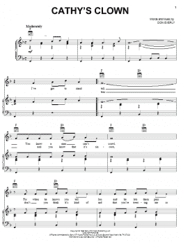 page one of Cathy's Clown (Piano, Vocal & Guitar Chords (Right-Hand Melody))