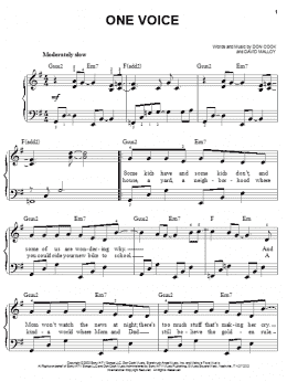 page one of One Voice (Easy Piano)