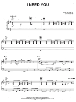 page one of I Need You (Piano, Vocal & Guitar Chords (Right-Hand Melody))