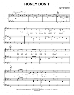 page one of Honey Don't (Piano, Vocal & Guitar Chords (Right-Hand Melody))