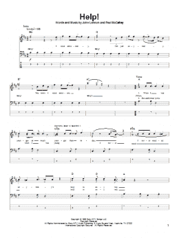 page one of Help! (Bass Guitar Tab)