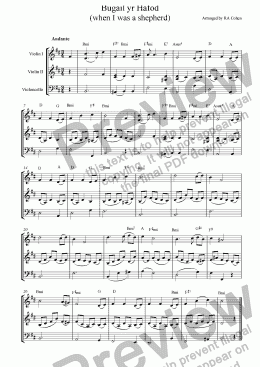 page one of trad. Welsh - BUGAIL YR HAFOD (when I was a shepherd) - for 2 violins and cello