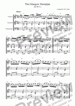 page one of trad. Scotish - THE GLASGOW HORNPIPE - for 2 violins and cello