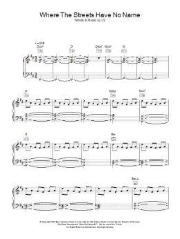 page one of Where The Streets Have No Name (Piano, Vocal & Guitar Chords (Right-Hand Melody))