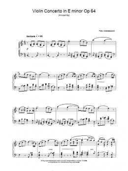 page one of Violin Concerto in E minor Op 64 (Piano Solo)