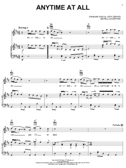 page one of Anytime At All (Piano, Vocal & Guitar Chords (Right-Hand Melody))