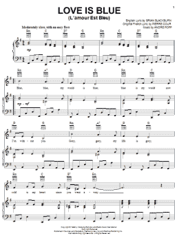 page one of Love Is Blue (L'amour Est Bleu) (Piano, Vocal & Guitar Chords (Right-Hand Melody))