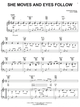 page one of She Moves, Eyes Follow (Piano, Vocal & Guitar Chords (Right-Hand Melody))
