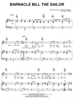 page one of Barnacle Bill The Sailor (Piano, Vocal & Guitar Chords (Right-Hand Melody))