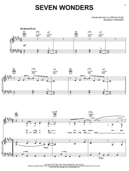 page one of Seven Wonders (Piano, Vocal & Guitar Chords (Right-Hand Melody))