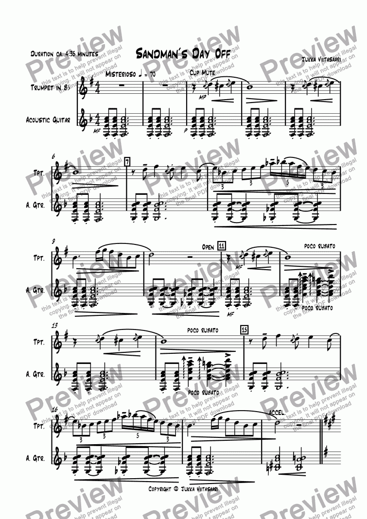 page one of Sandman´s Day Off (for Trumpet & Guitar)