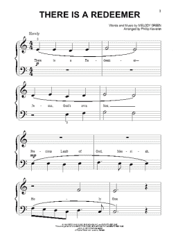 page one of There Is A Redeemer (arr. Phillip Keveren) (Big Note Piano)
