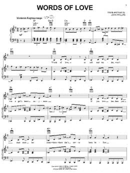 page one of Words Of Love (Piano, Vocal & Guitar Chords (Right-Hand Melody))