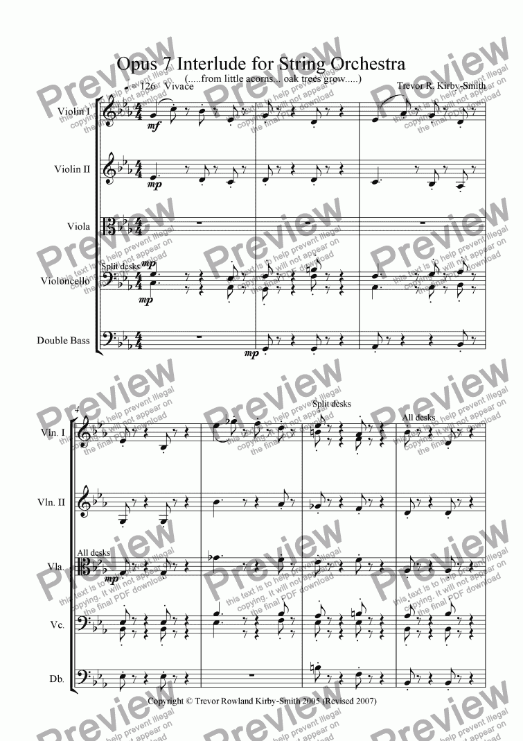 page one of Opus 7 Interlude for String Orchestra