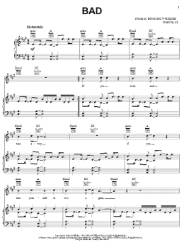 page one of Bad (Piano, Vocal & Guitar Chords (Right-Hand Melody))