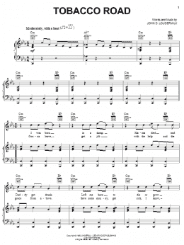 page one of Tobacco Road (Piano, Vocal & Guitar Chords (Right-Hand Melody))