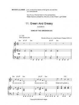 page one of Green And Greasy (from Mister Lillibub's Lovely Light Bulbs) (Piano, Vocal & Guitar Chords)