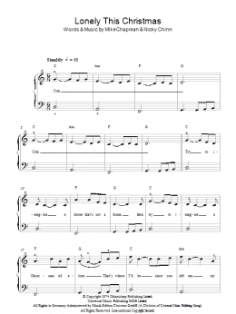 page one of Lonely This Christmas (Easy Piano)