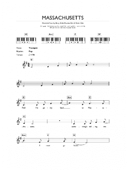 page one of Massachusetts (Piano Chords/Lyrics)