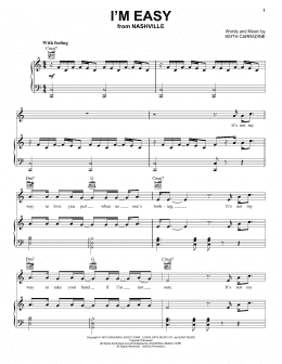 page one of I'm Easy (Piano, Vocal & Guitar Chords (Right-Hand Melody))