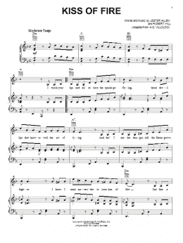 page one of Kiss Of Fire (Piano, Vocal & Guitar Chords (Right-Hand Melody))