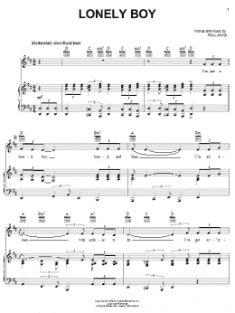 page one of Lonely Boy (Piano, Vocal & Guitar Chords (Right-Hand Melody))