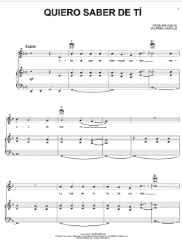 page one of Quiero Saber De Ti (Piano, Vocal & Guitar Chords (Right-Hand Melody))