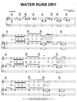 page one of Water Runs Dry (Piano, Vocal & Guitar Chords (Right-Hand Melody))