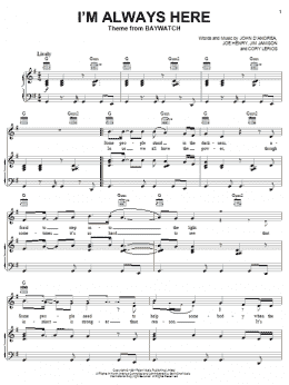 page one of I'm Always Here (theme from Baywatch) (Piano, Vocal & Guitar Chords (Right-Hand Melody))