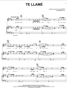 page one of Te Llamé (Piano, Vocal & Guitar Chords (Right-Hand Melody))