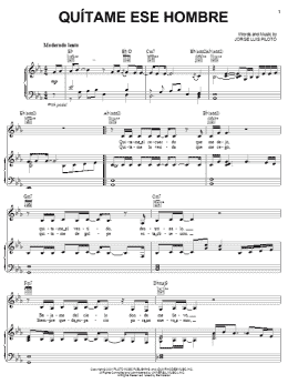 page one of Quítame Ese Hombre (Piano, Vocal & Guitar Chords (Right-Hand Melody))