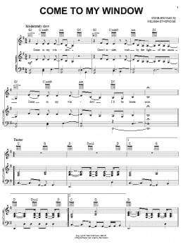 page one of Come To My Window (Piano, Vocal & Guitar Chords (Right-Hand Melody))