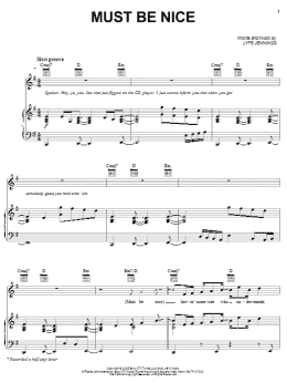 page one of Must Be Nice (Piano, Vocal & Guitar Chords (Right-Hand Melody))