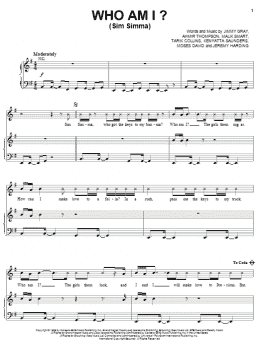 page one of Who Am I (Sim Simma) (Piano, Vocal & Guitar Chords (Right-Hand Melody))
