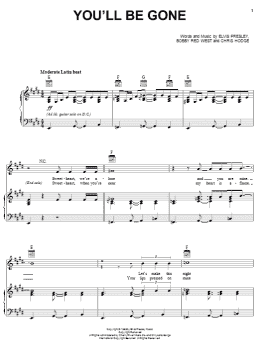 page one of You'll Be Gone (Piano, Vocal & Guitar Chords (Right-Hand Melody))