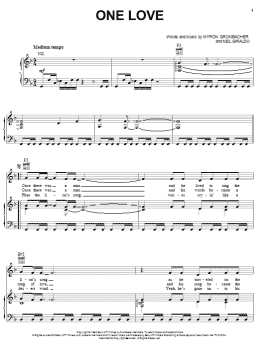 page one of One Love (Piano, Vocal & Guitar Chords (Right-Hand Melody))