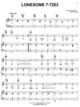 page one of Lonesome 7-7203 (Piano, Vocal & Guitar Chords (Right-Hand Melody))