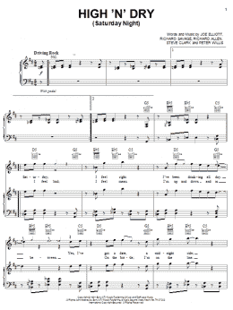 page one of High 'N' Dry (Saturday Night) (Piano, Vocal & Guitar Chords (Right-Hand Melody))
