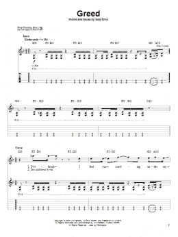 page one of Greed (Guitar Tab (Single Guitar))