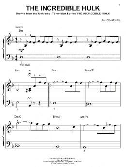 page one of The Incredible Hulk (Big Note Piano)