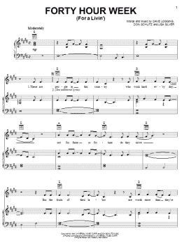 page one of Forty Hour Week (For A Livin') (Piano, Vocal & Guitar Chords (Right-Hand Melody))